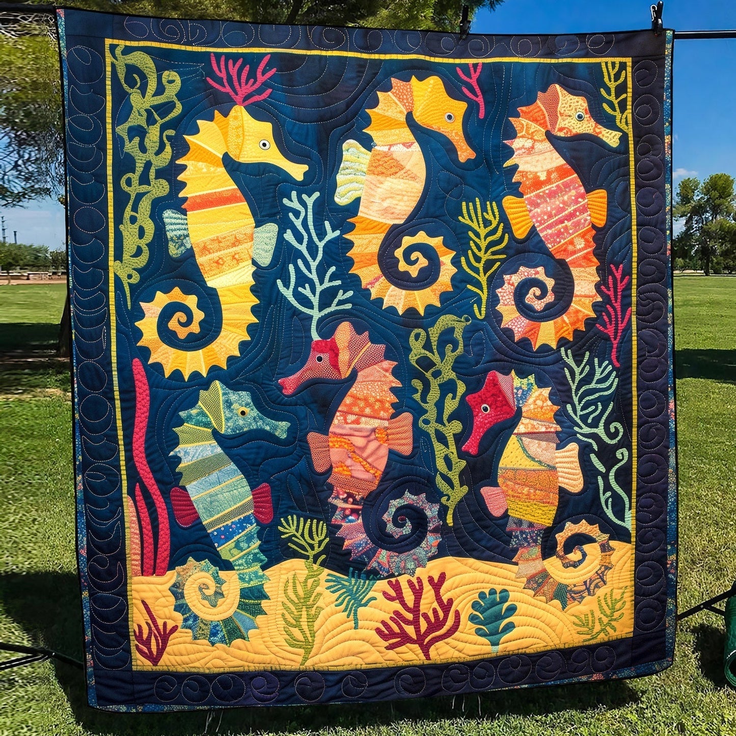 Seahorse Dance Quilted Blanket - Throw (55" x 60")