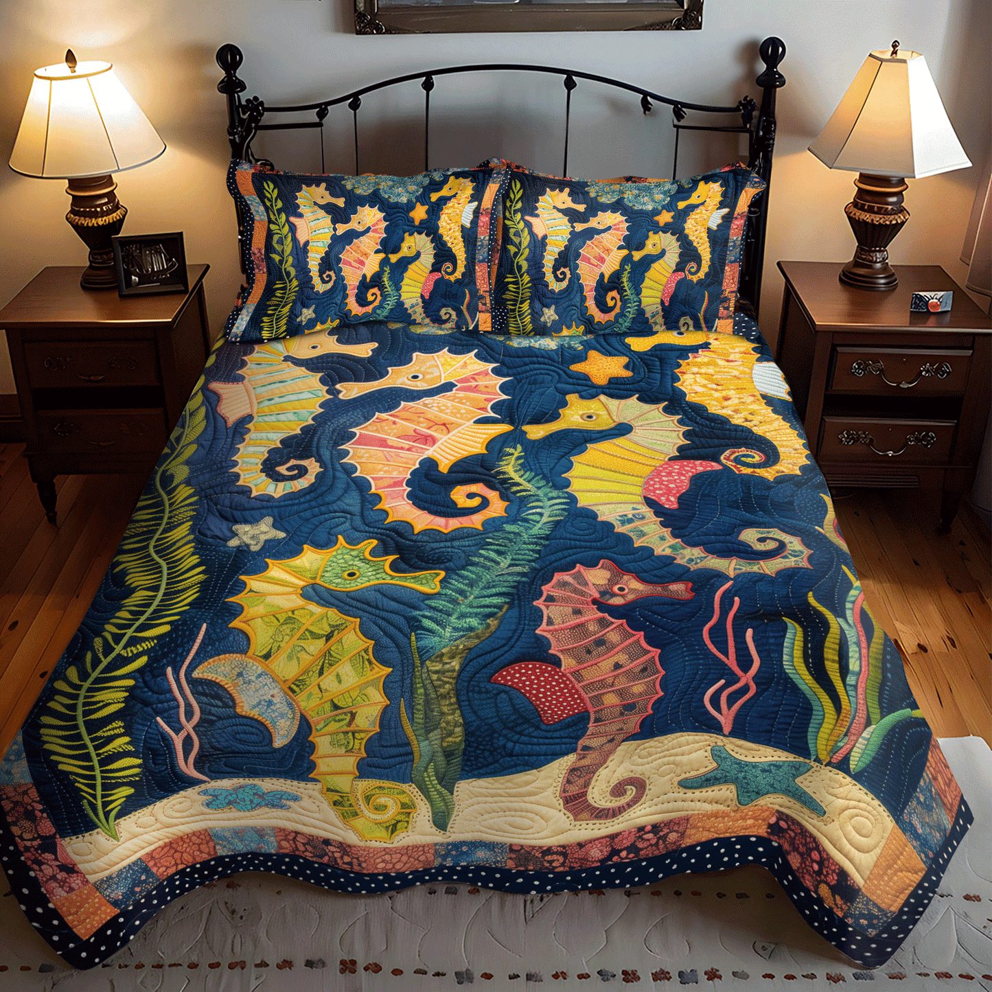 Seahorse Paradise 3-Piece Quilted Bedding Set - Single (59" x 70")