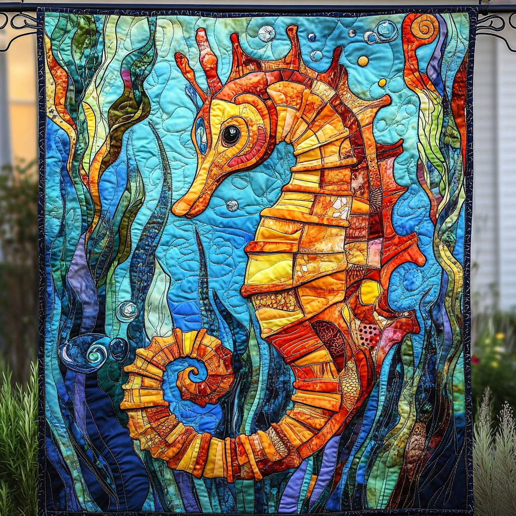 Seahorse Serenade Quilted Blanket - Throw (55" x 60")