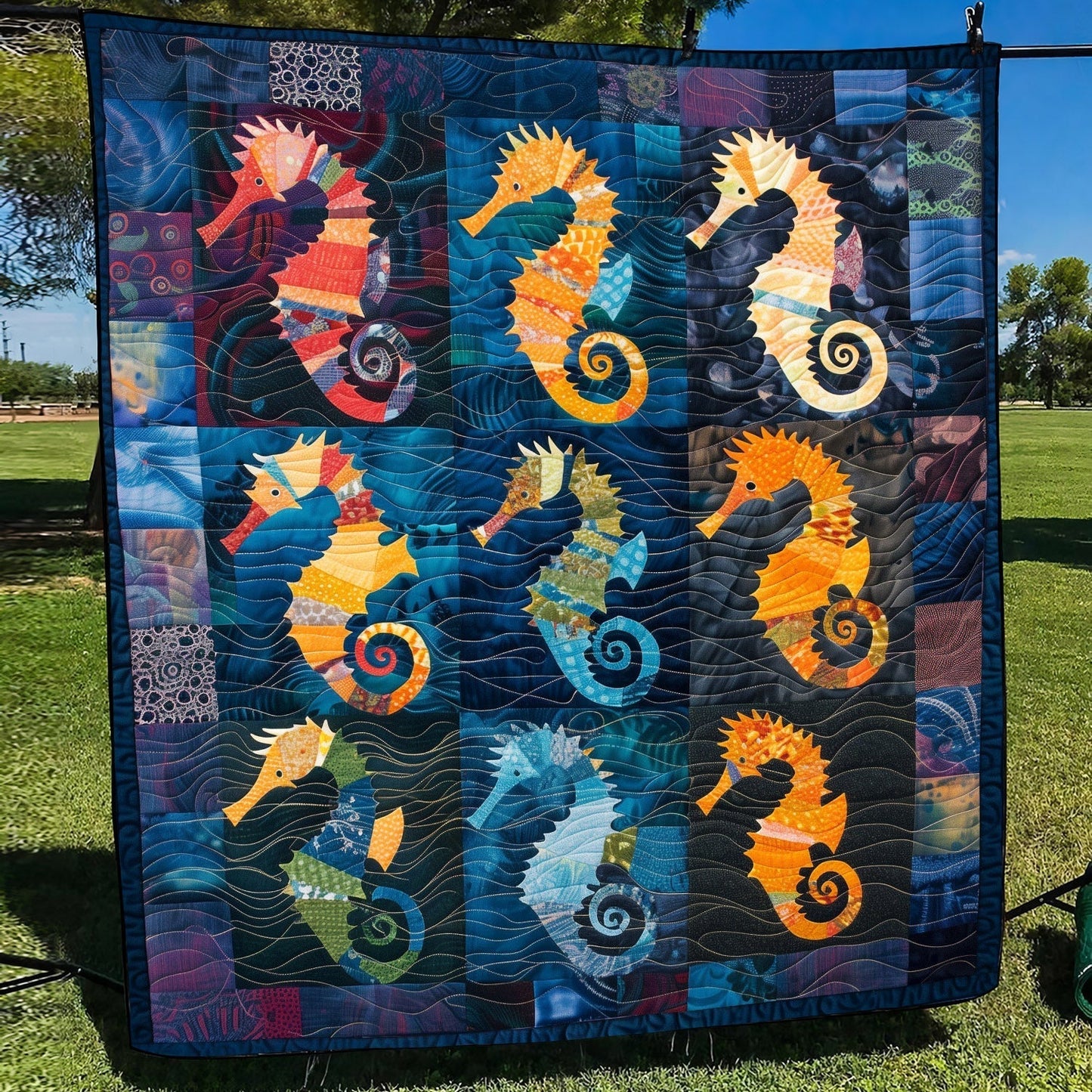 Seahorse Serenade Quilted Blanket - Throw (55" x 60")