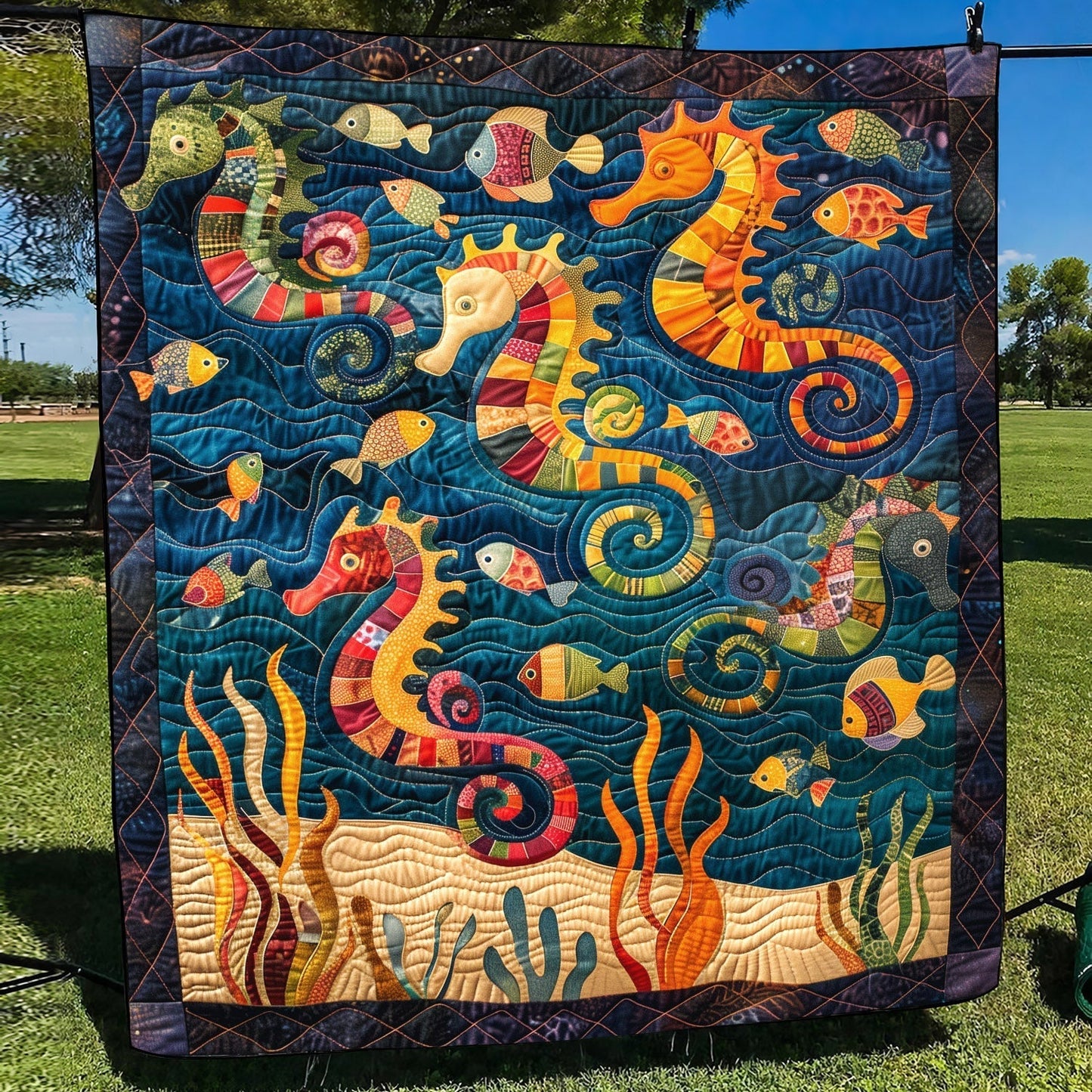 Seahorse Splash Quilted Blanket - Throw (55" x 60")