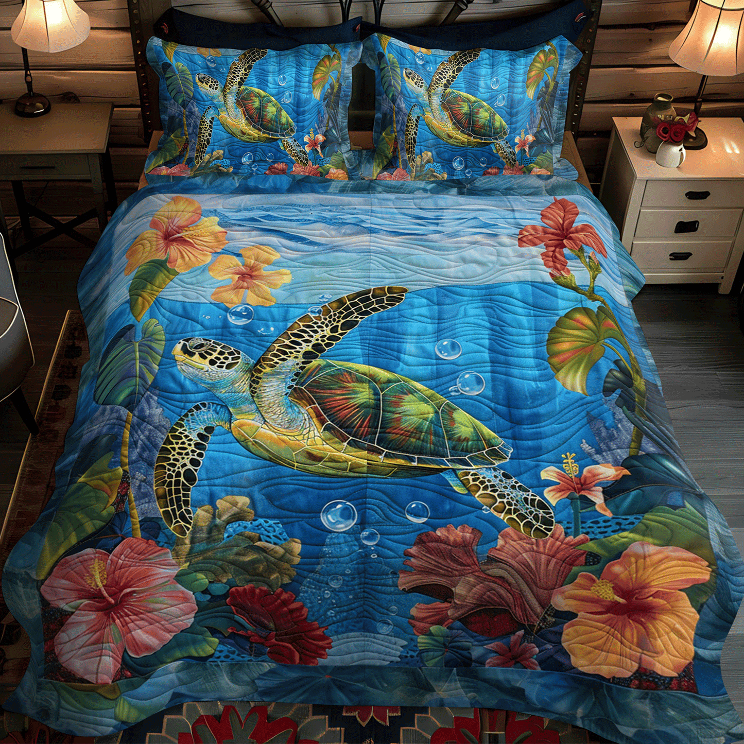 Seascape Symphony 3-Piece Quilted Bedding Set - Single (59" x 70")