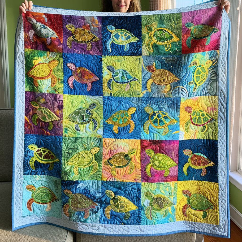 Seaside Turtle Journey Quilted Blanket - Throw (55" x 60")