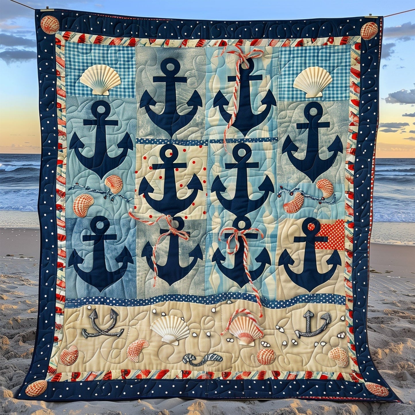 Seaside Anchors Quilted Blanket - Throw (55" x 60")
