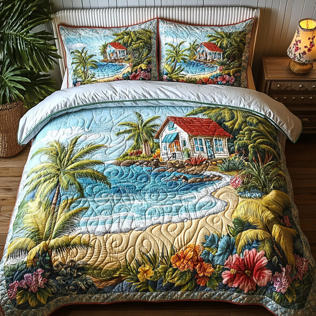 Seaside Escape Quilted Bedding Set - Single (59" x 70")