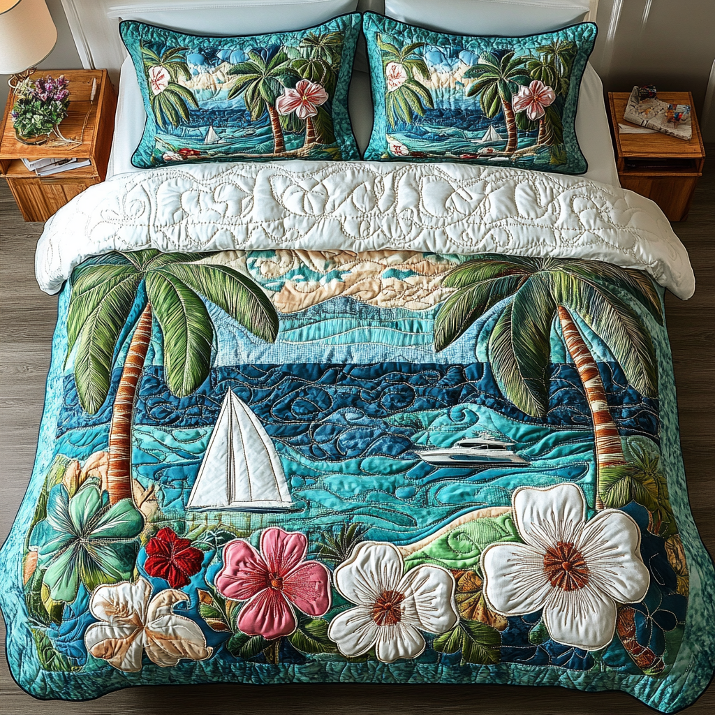 Seaside Escape Quilted Bedding Set - Single (59" x 70")