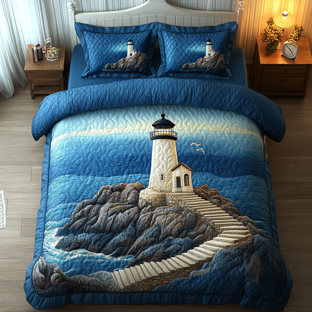 Seaside Sentinel 3-Piece Quilted Bedding Set - Single (59" x 70")