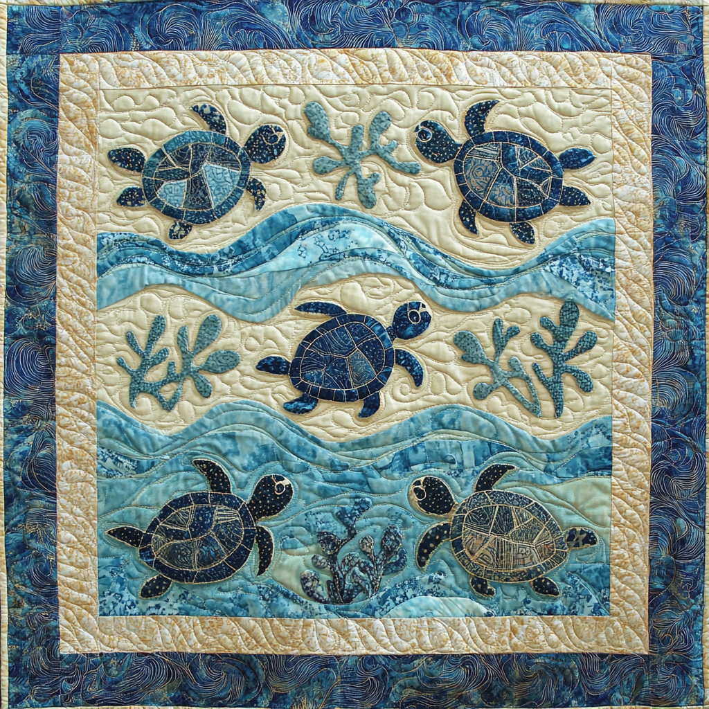 Seaside Turtle Quilted Blanket - Baby (30" x 40")