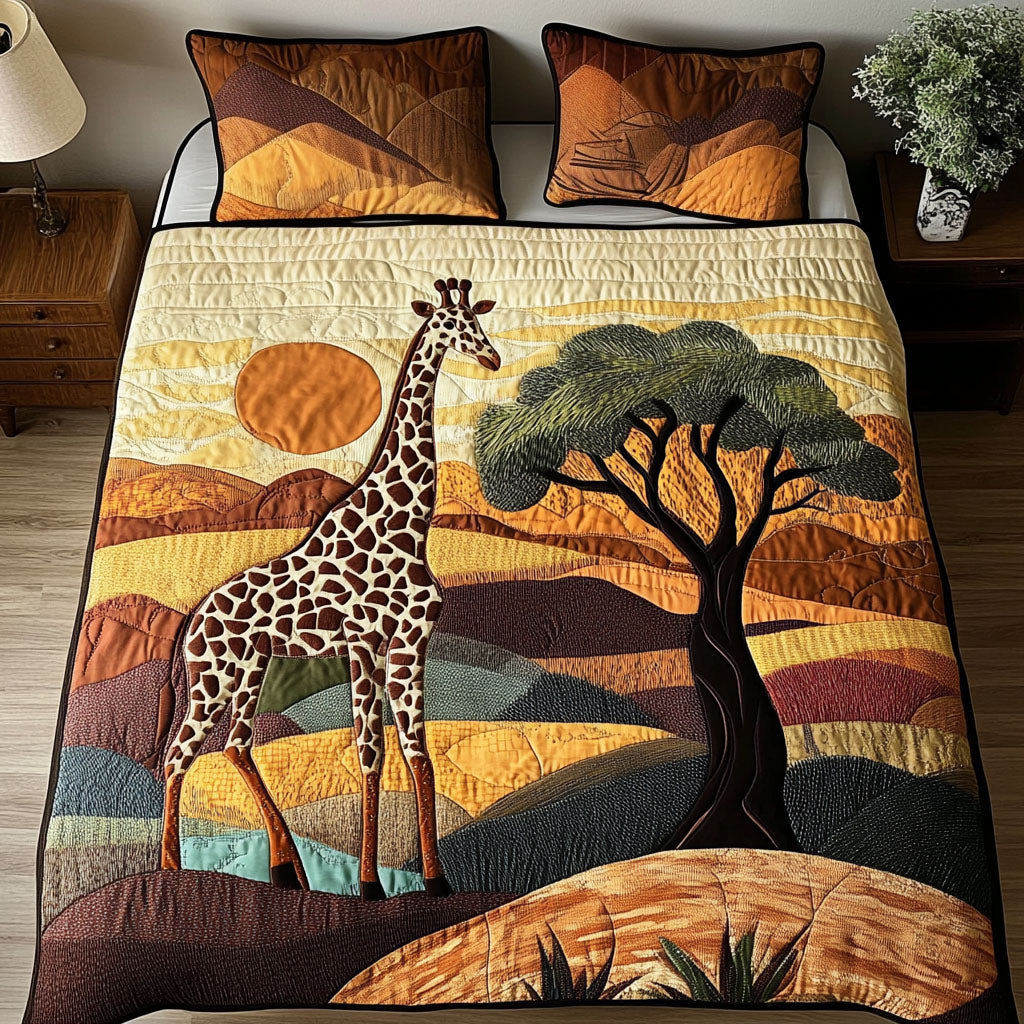 Serene Savannah Giraffe 3-Piece Quilted Bedding Set - Single (59" x 70")