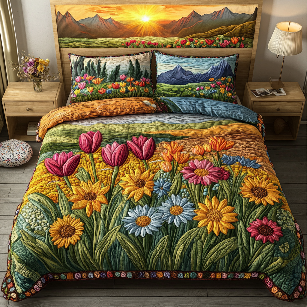 Serene Blooms 3-Piece Quilted Bedding Set - Single (59" x 70")