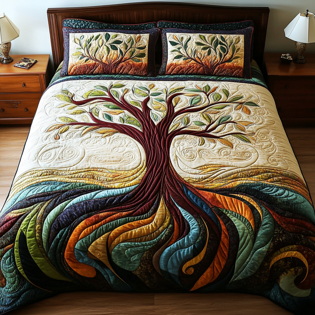Serenity Tree 3-Piece Quilted Bedding Set - Single (59" x 70")