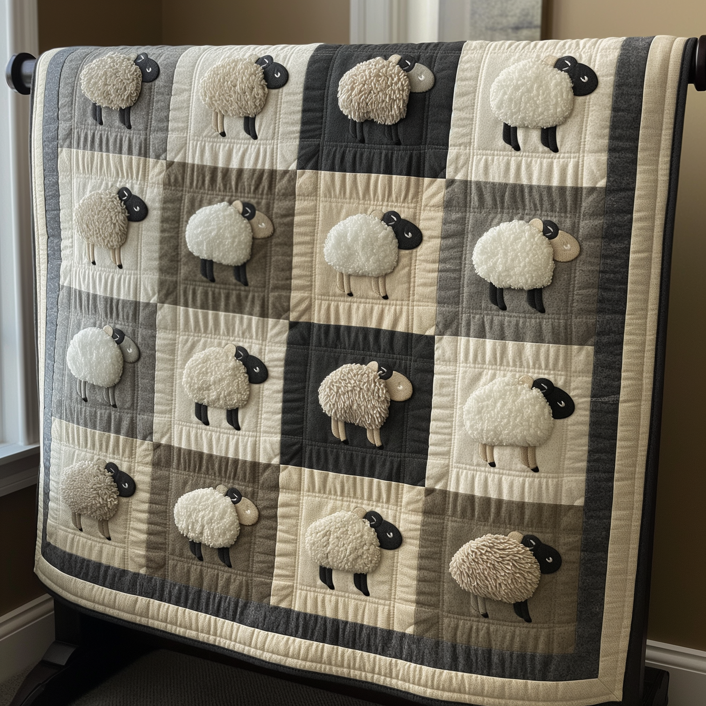 Shadow and Light Sheep Quilted Blanket - Throw (55" x 60")