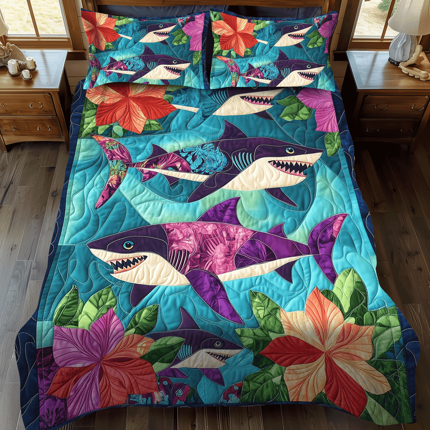 Shark Holiday Quilted Bedding Set - Single (59" x 70")