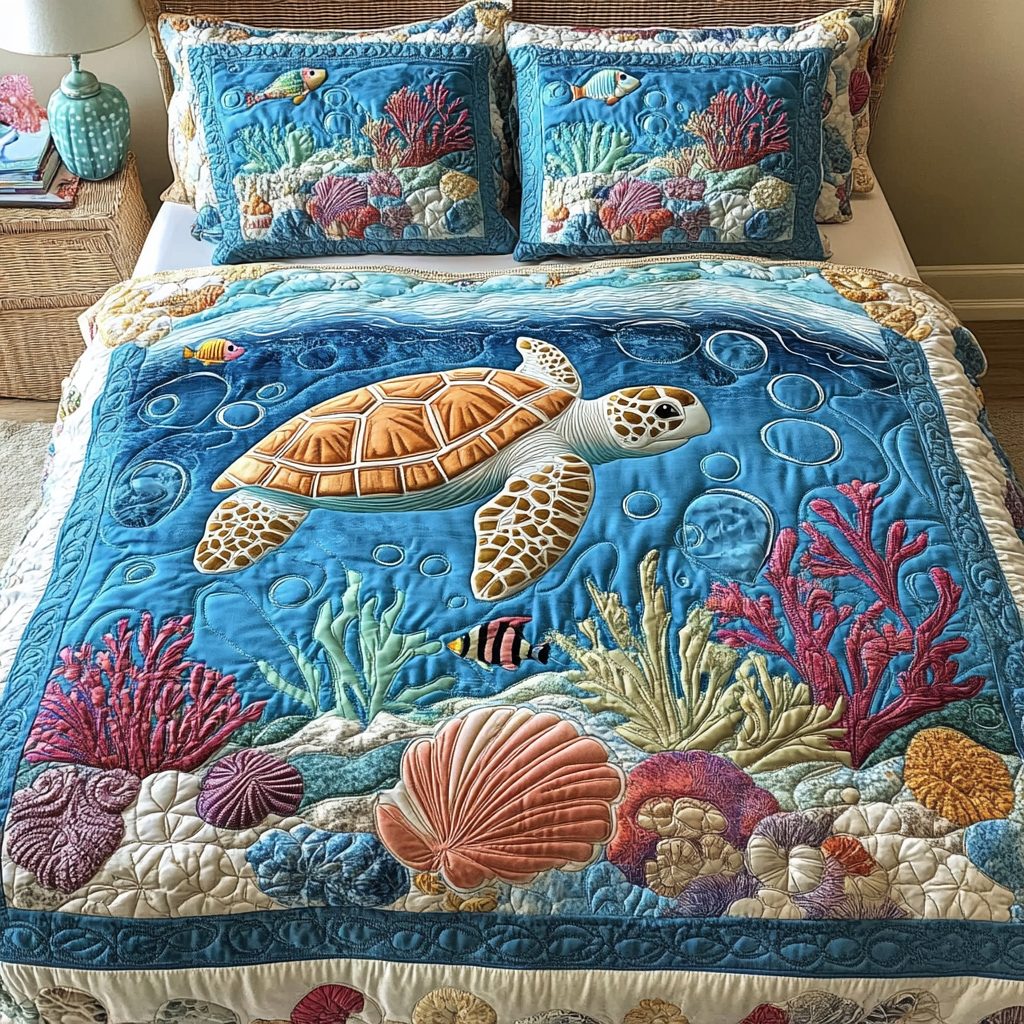 Shell Haven 3-Piece Quilted Bedding Set - Single (59" x 70")