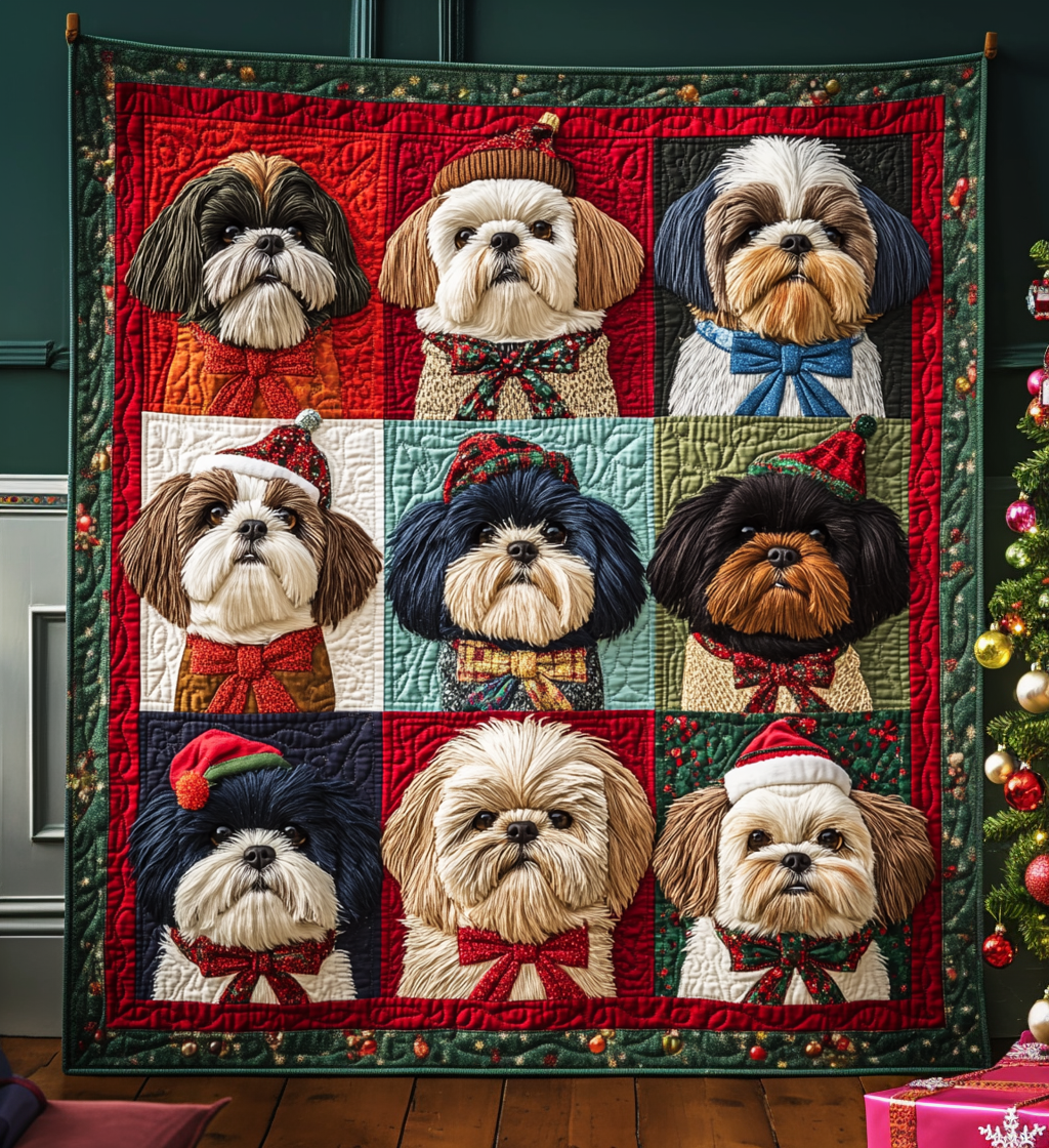 Shih Tzu Christmas Joy Quilted Blanket - Throw (55" x 60")