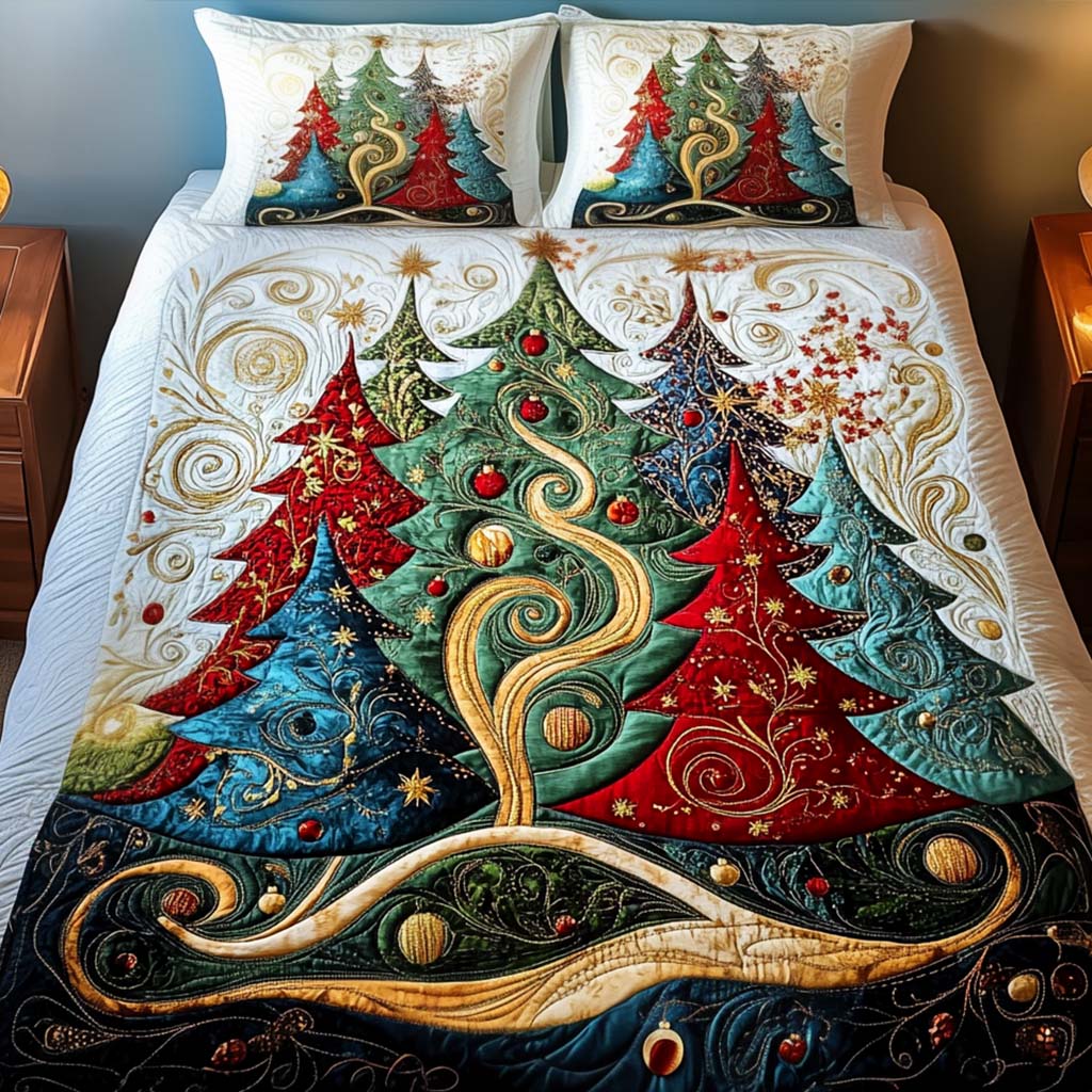 Shimmering Evergreen Tales 3-Piece Quilted Bedding Set - Single (59" x 70")