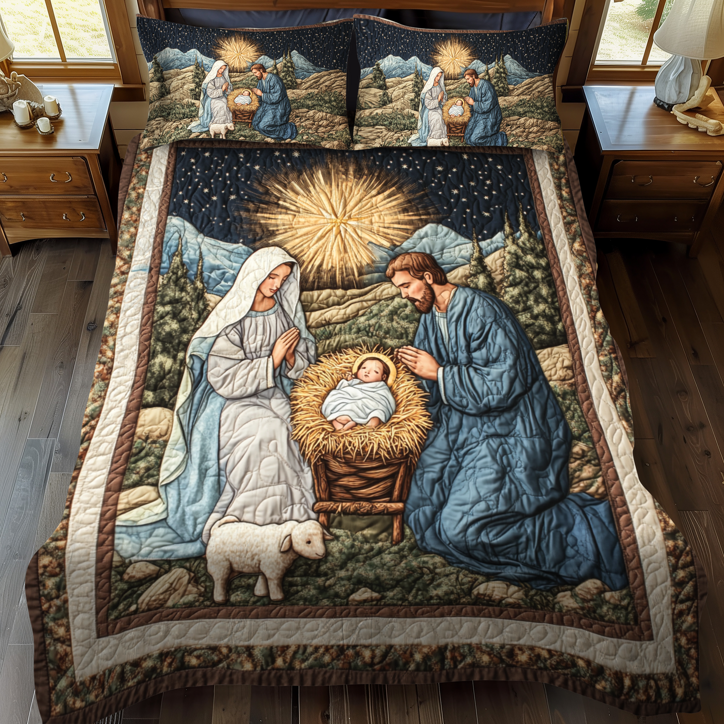 Silent Night Blessings 3-Piece Quilted Bedding Set - Single (59" x 70")