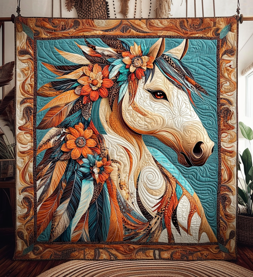Silhouette Stallion Quilted Blanket - Throw (55" x 60")