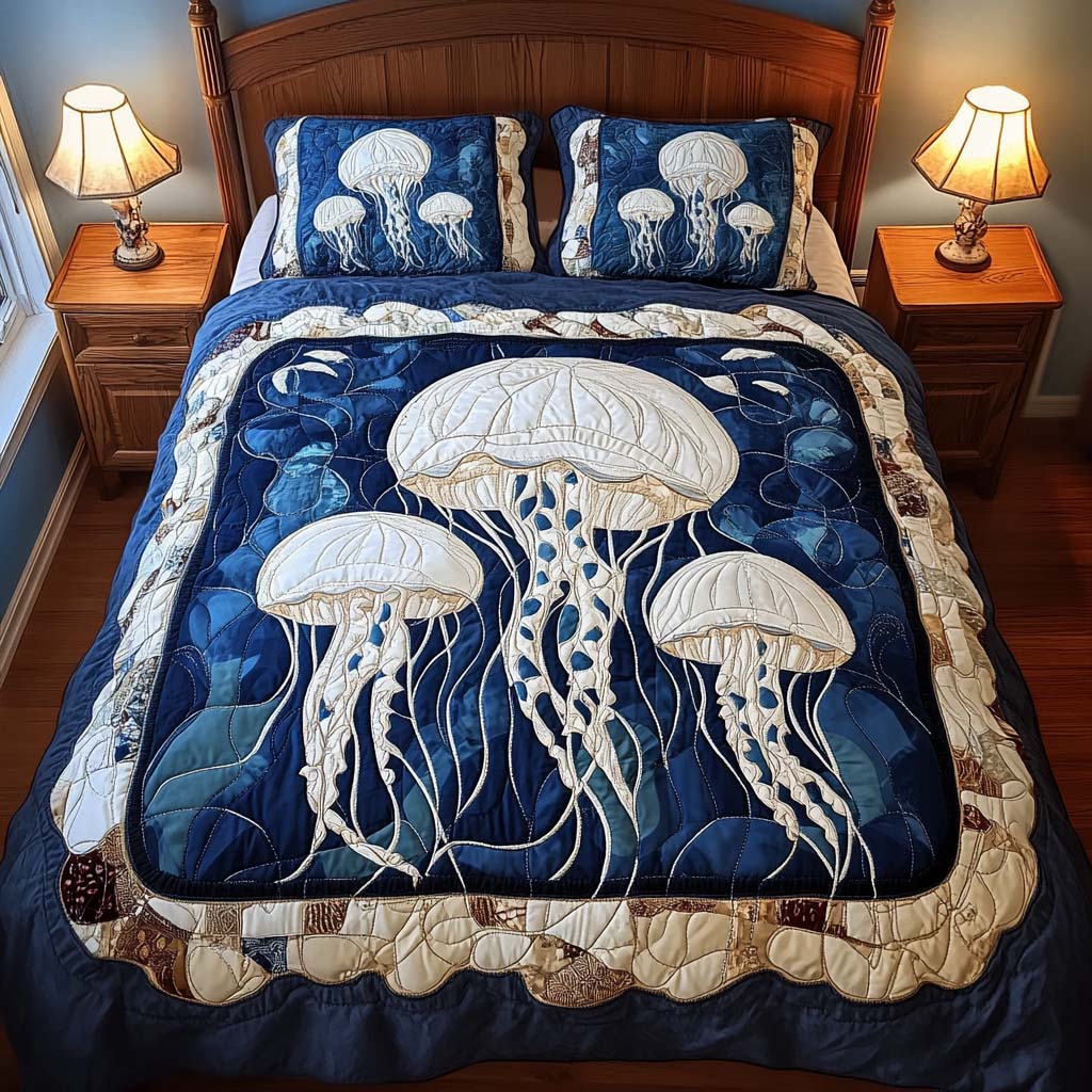 Silver Flow 3-Piece Quilted Bedding Set - Single (59" x 70")