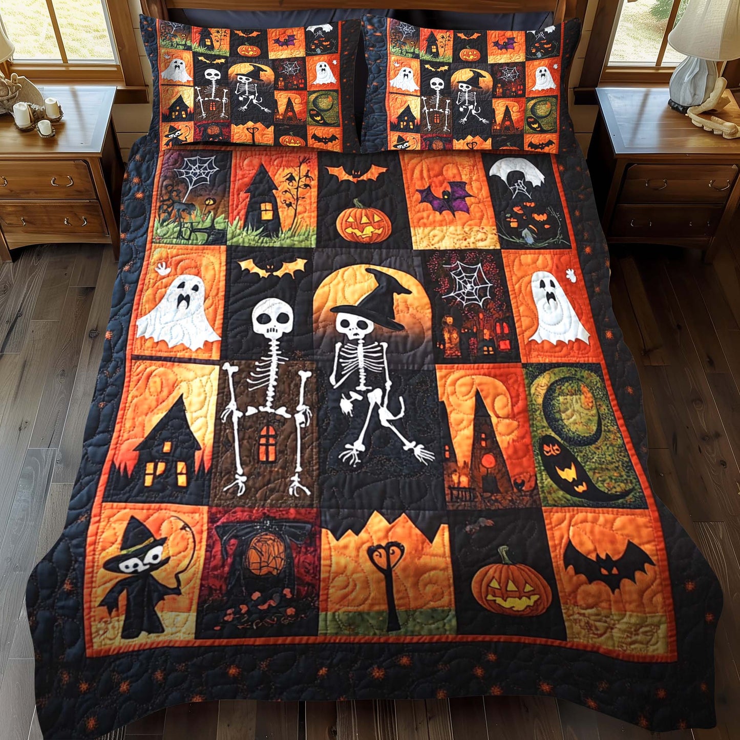 Skeleton Dance 3-Piece Quilted Bedding Set - Single (59" x 70")