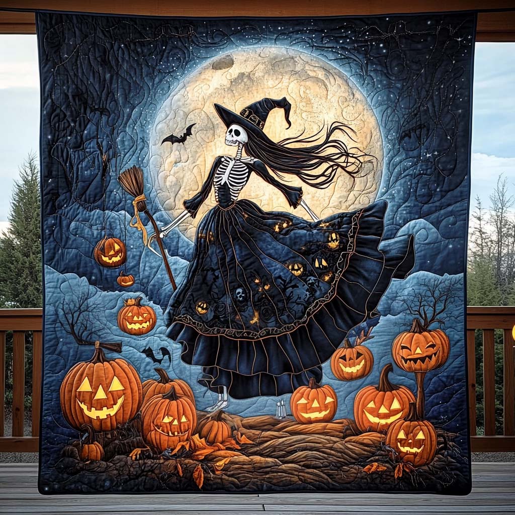 Skeleton Witch Quilted Blanket - Throw (55" x 60")