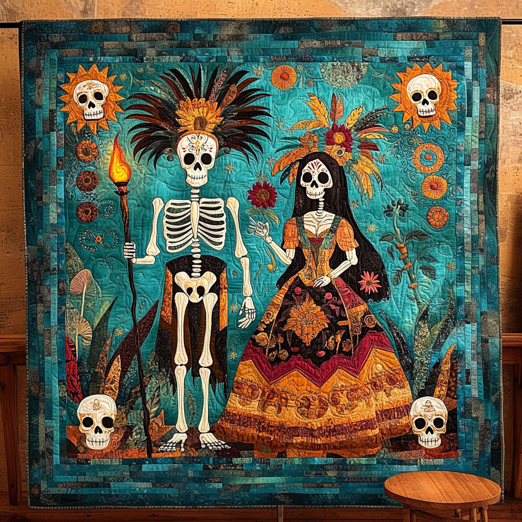 Skeletons Garden Quilted Blanket - Throw (55" x 60")