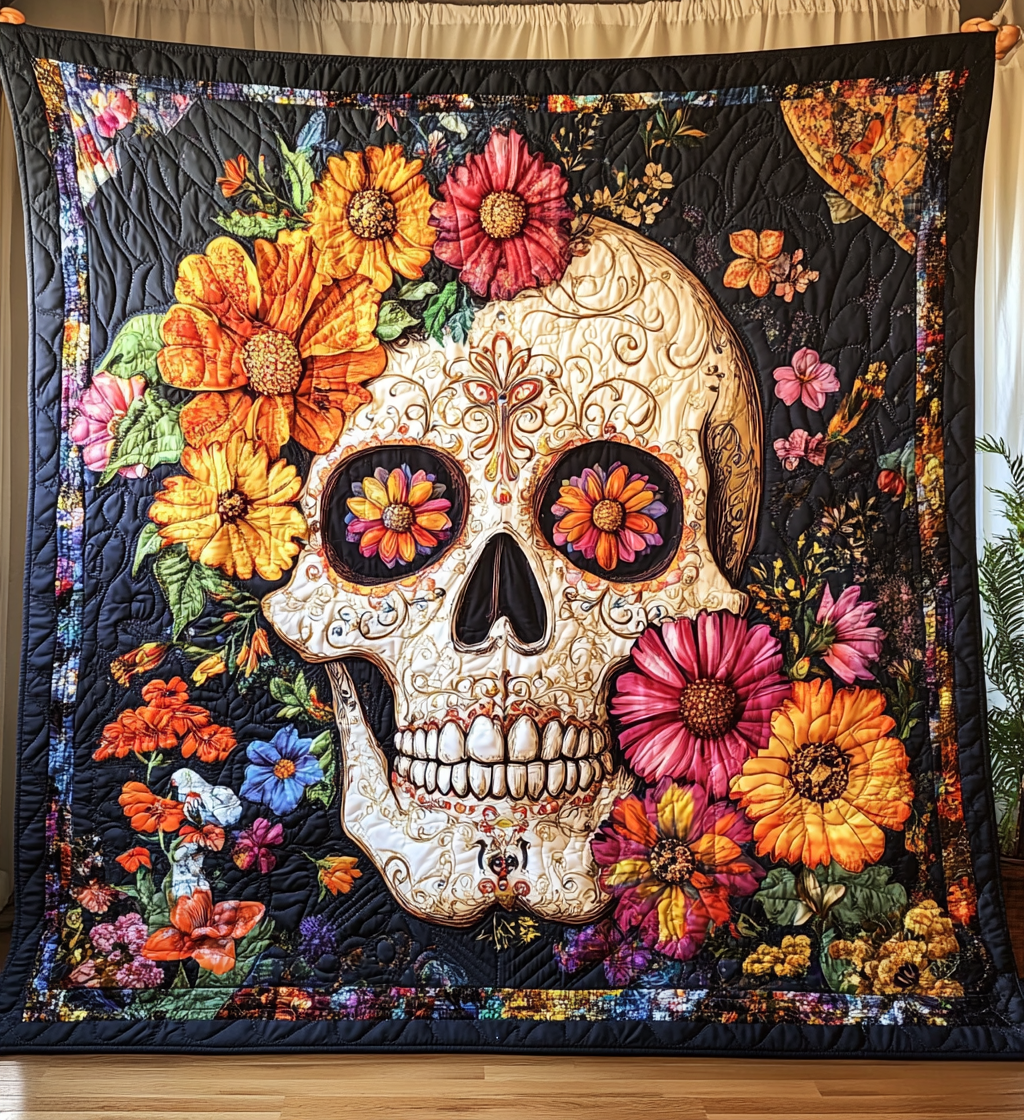 Skull Beauty Quilted Blanket - Throw (55" x 60")