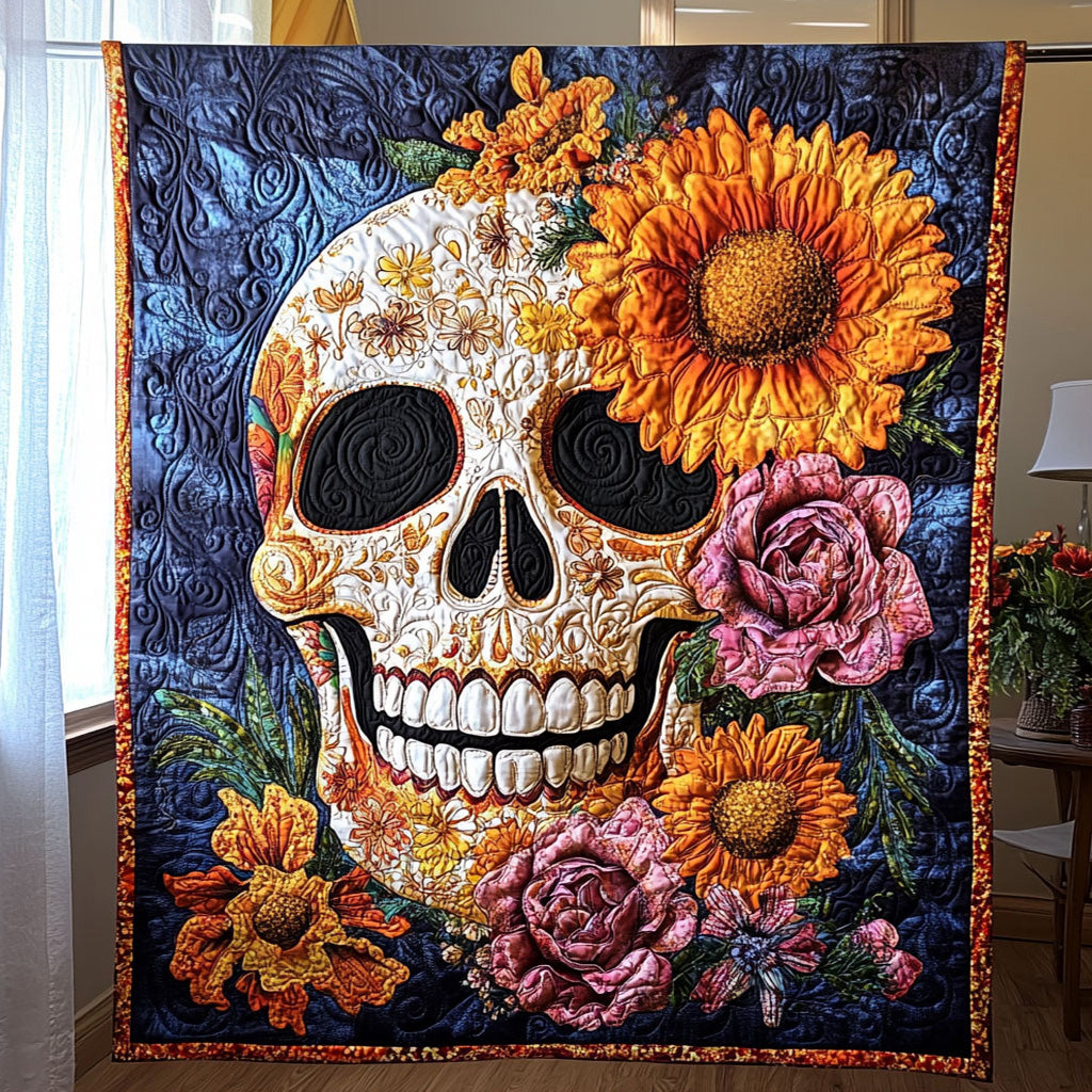 Skull Bloom Quilted Blanket - Throw (55" x 60")