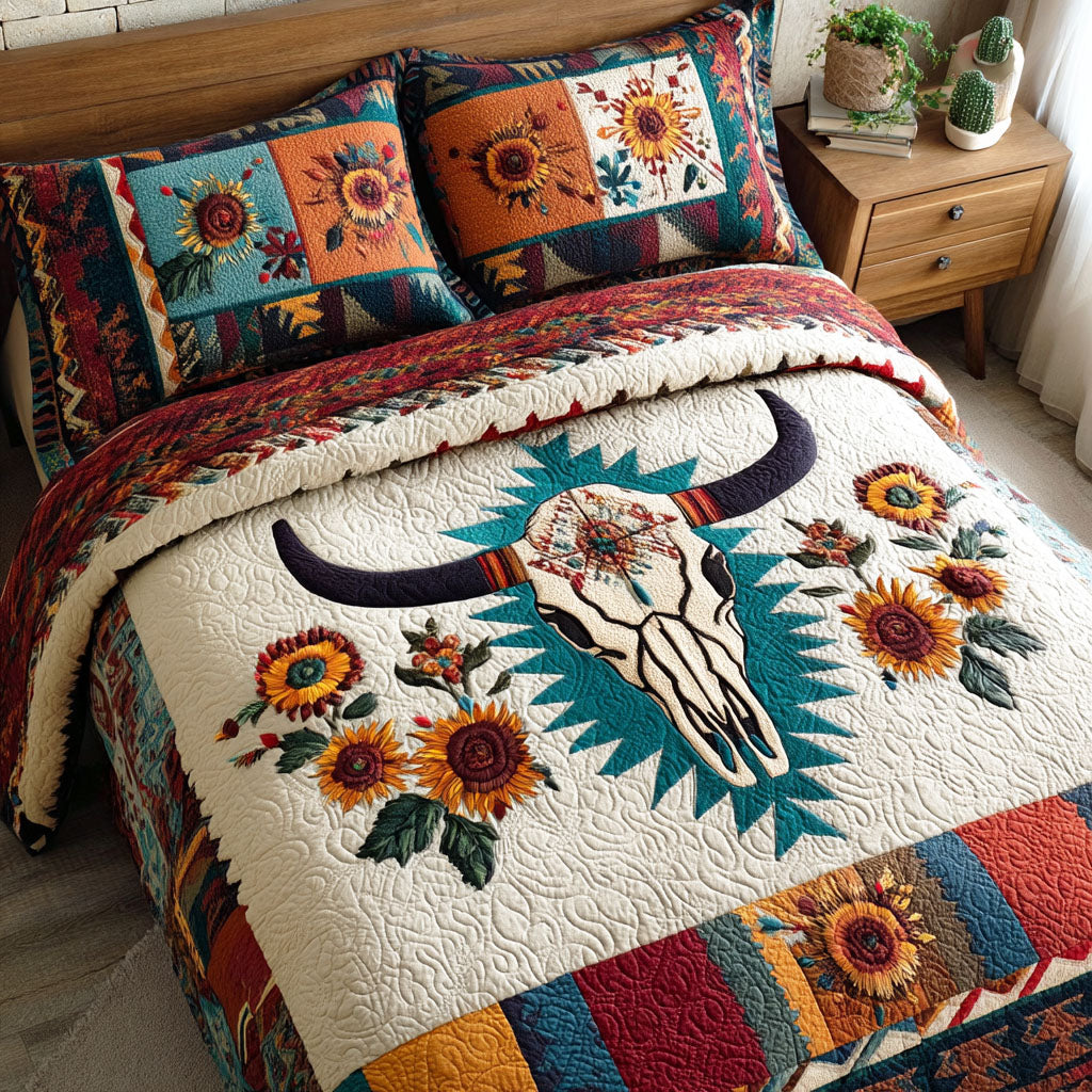 Skull Frontier 3-Piece Quilted Bedding Set - Single (59" x 70")