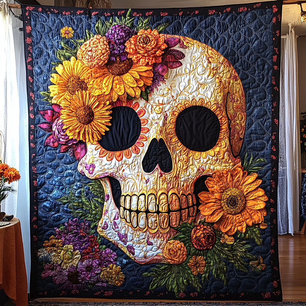 Skull Garden Quilted Blanket - Throw (55" x 60")