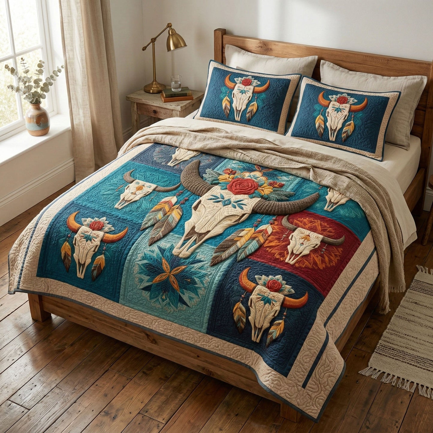 Skull Spirit 3-Piece Quilted Bedding Set - Single (59" x 70")