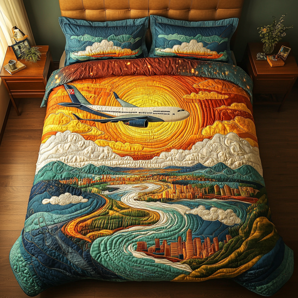 Skyline Airplane 3-Piece Quilted Bedding Set - Single (59" x 70")