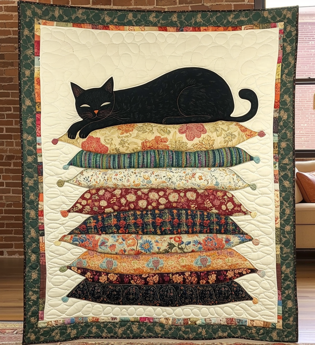 Sleepy Cat Quilted Blanket - Throw (55" x 60")