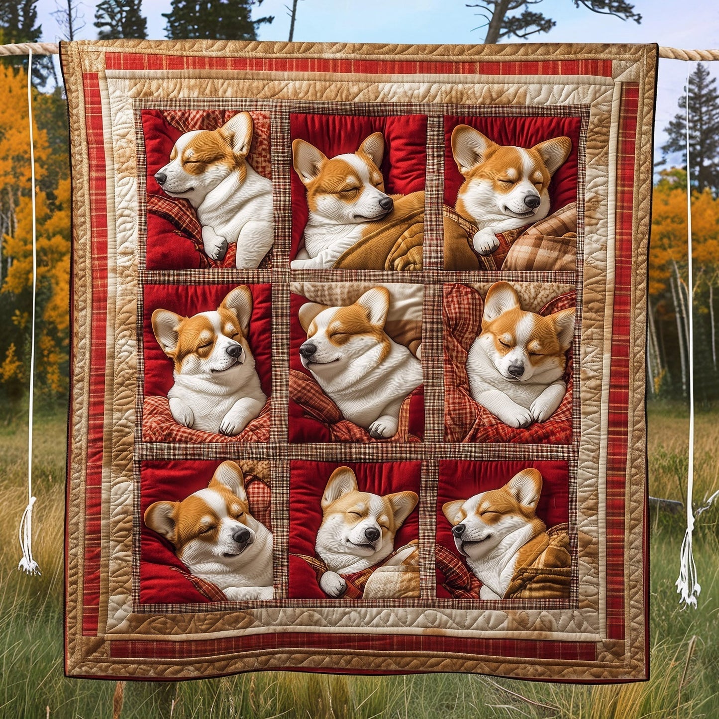Sleepy Corgis Quilted Blanket - Throw (55" x 60")