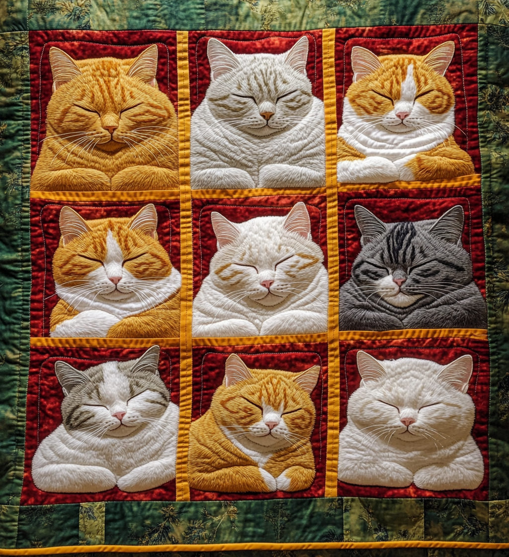Sleepy Kitten Quilted Blanket - Throw (55" x 60")
