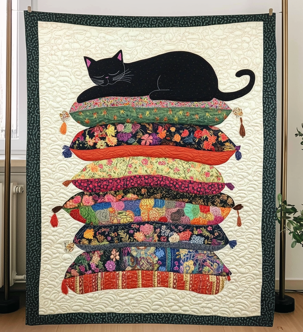 Sleepy Kitten Quilted Blanket - Throw (55" x 60")