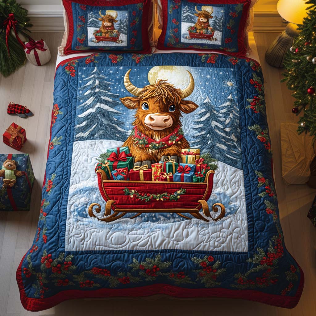 Sleigh Bells 3-Piece Quilted Bedding Set - Single (59" x 70")