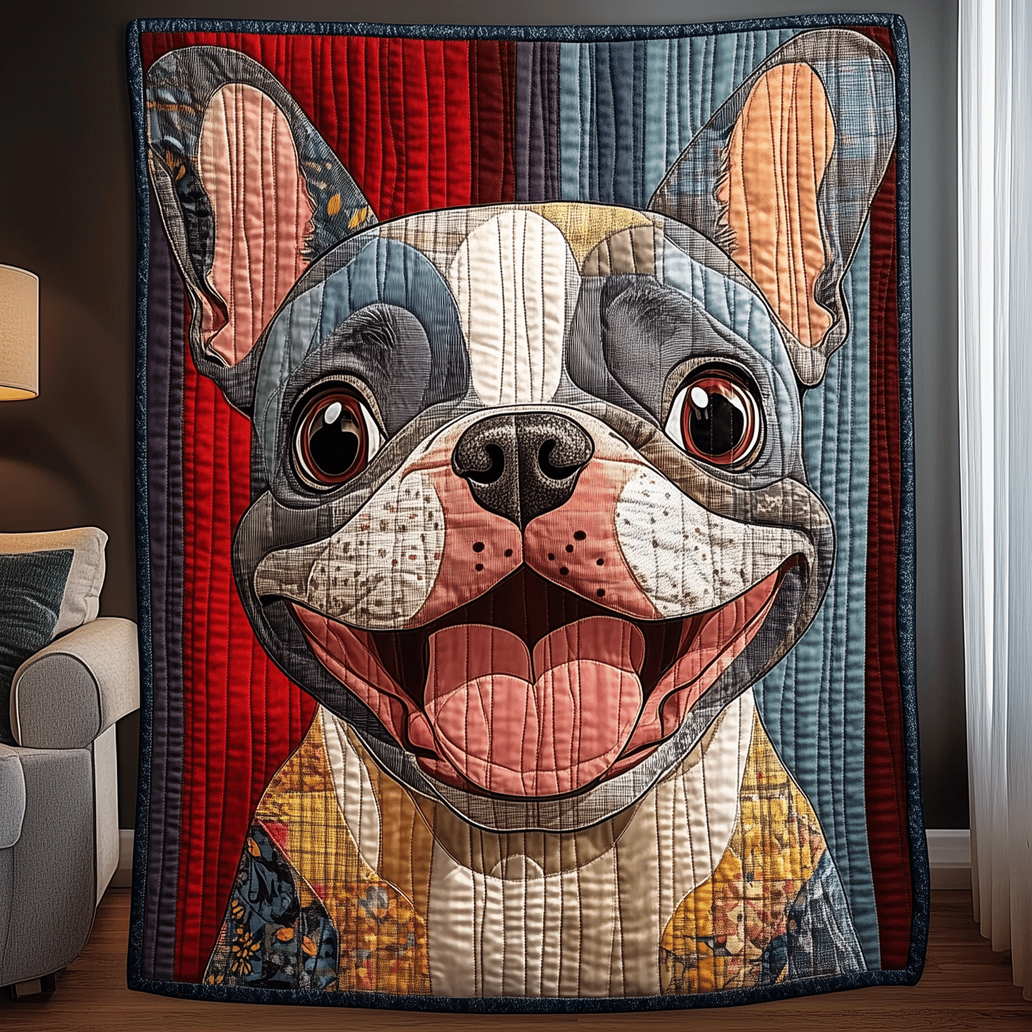 Smiling Frenchie Charm Quilted Blanket - Throw (55" x 60")