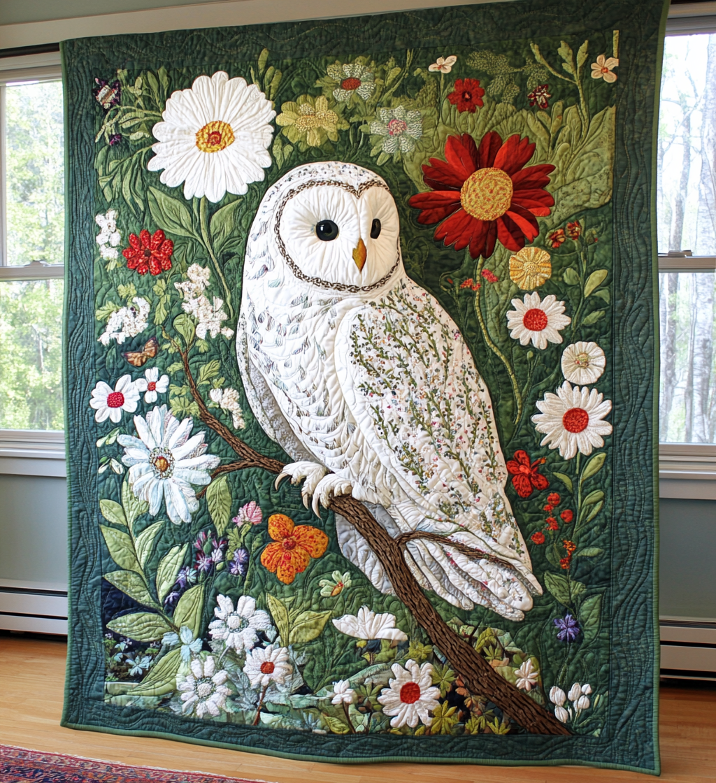 Snow Owl Garden Quilted Blanket - Throw (55" x 60")