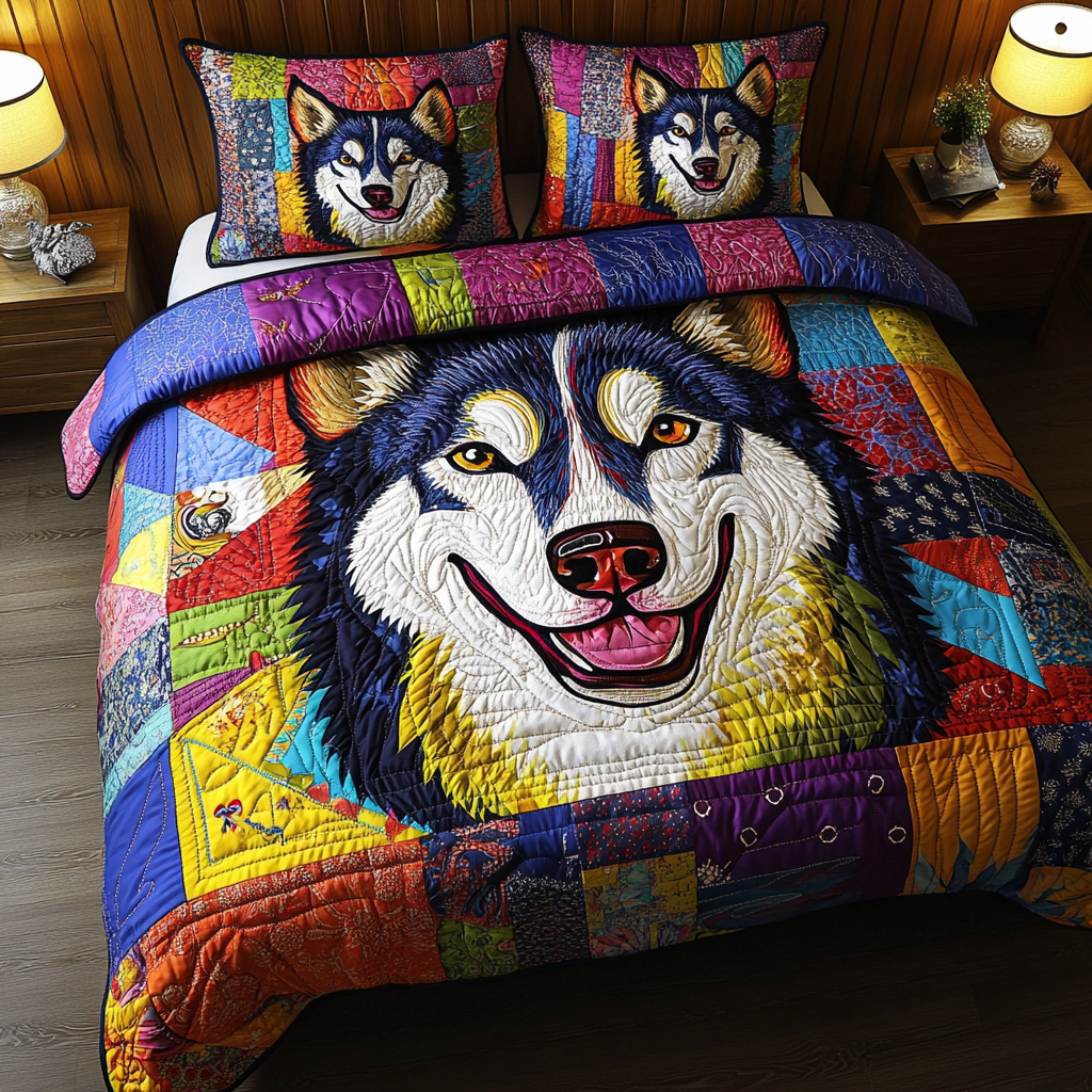 Snow Pup 3-Piece Quilted Bedding Set - Single (59" x 70")