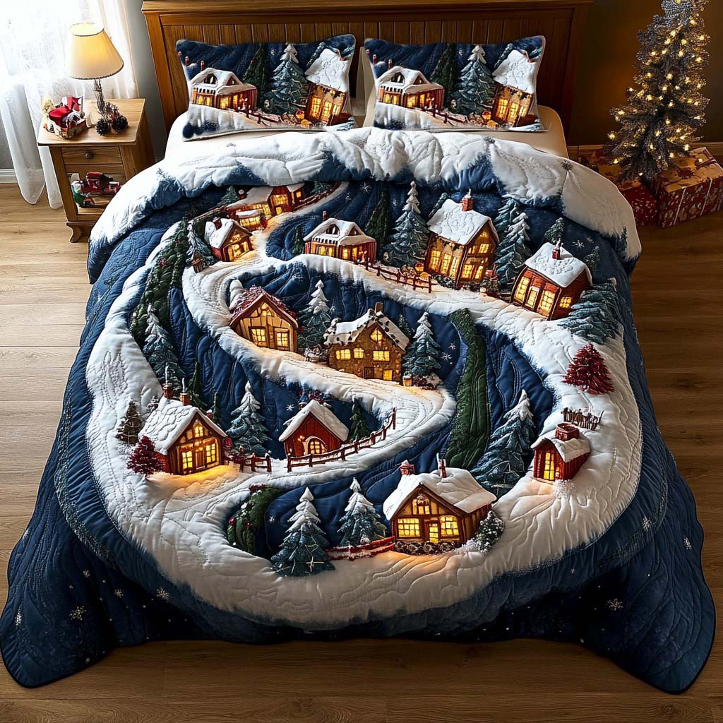 Snowfall Village 3-Piece Quilted Bedding Set - Single (59" x 70")