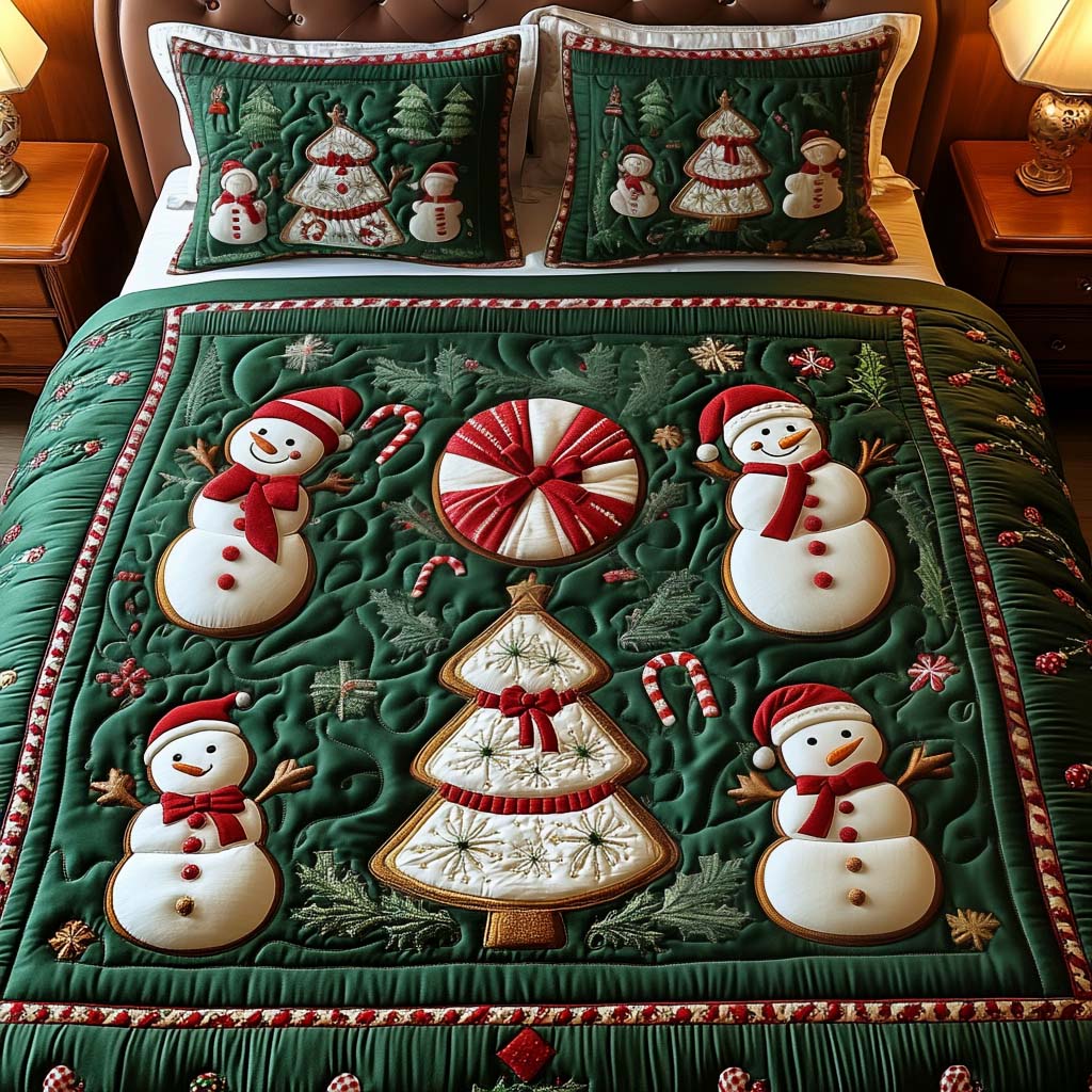 Snowman Cheer 3-Piece Quilted Bedding Set - Single (59" x 70")
