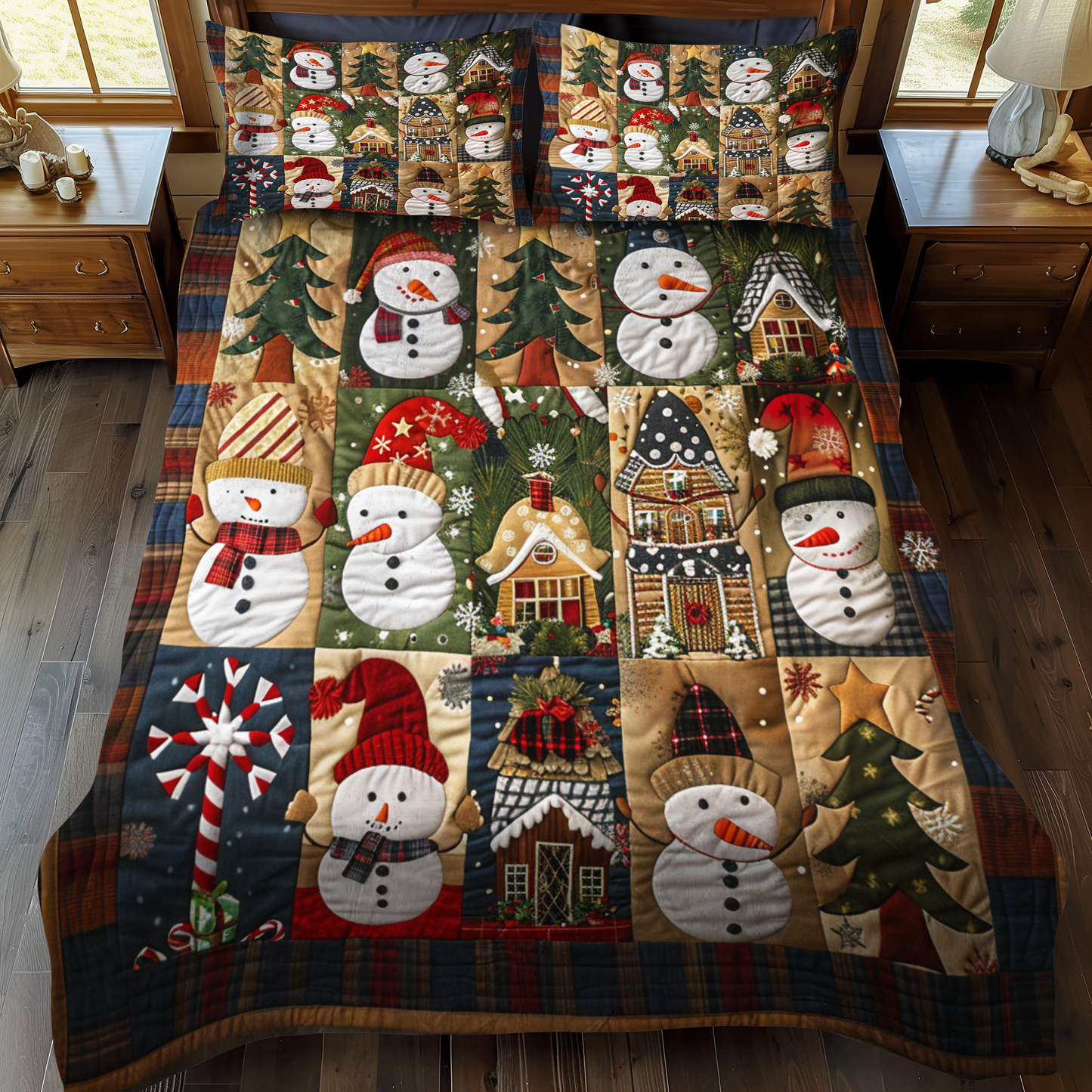 Snowman Delight 3-Piece Quilted Bedding Set - Single (59" x 70")