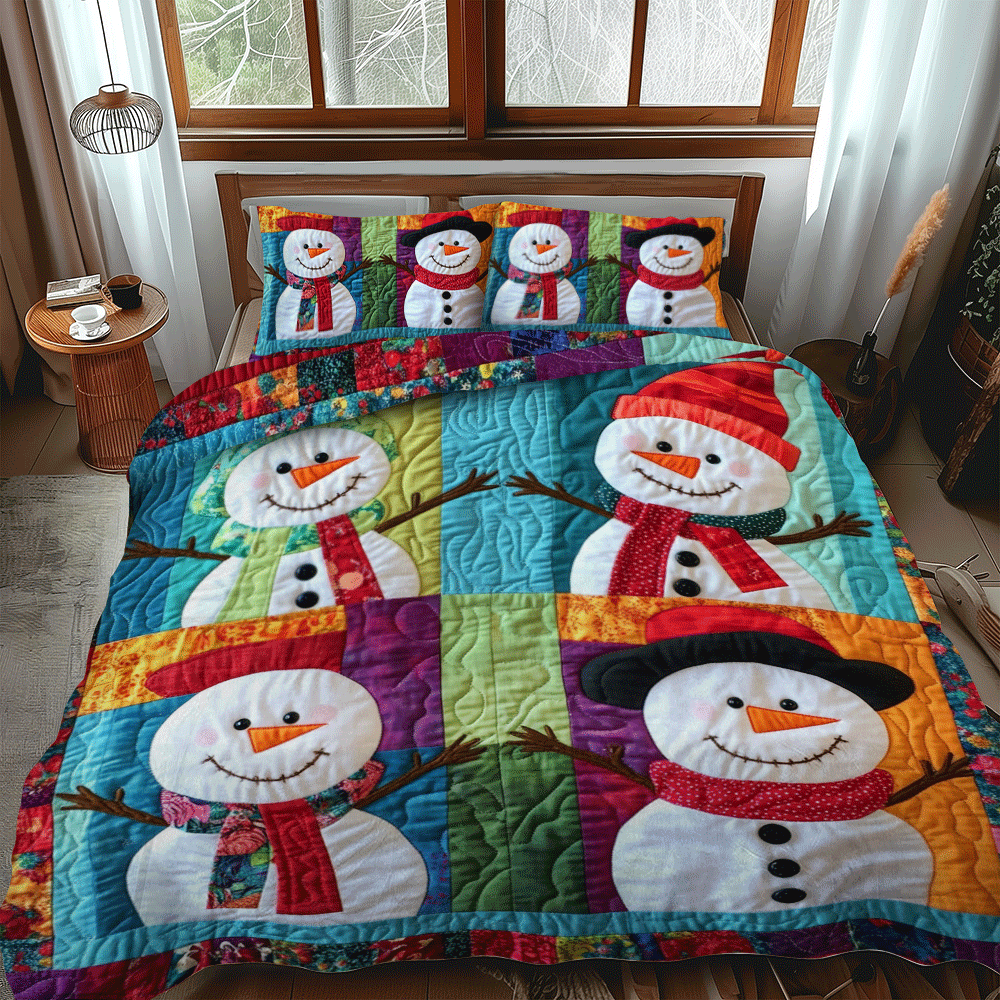 Snowman Christmas 3-Piece Quilted Bedding Set - Single (59" x 70")