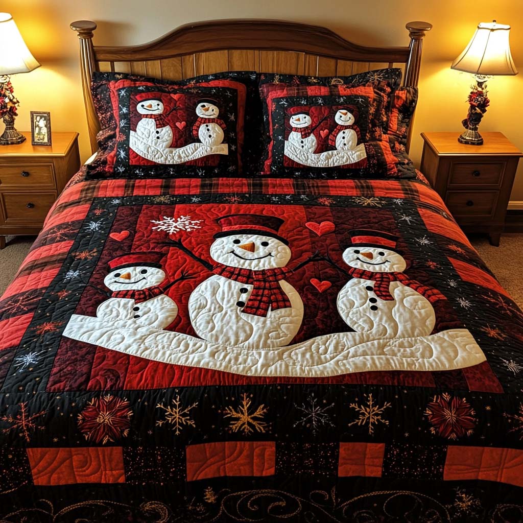 Snowman Family 3-Piece Quilted bedding Set - Single (59" x 70")