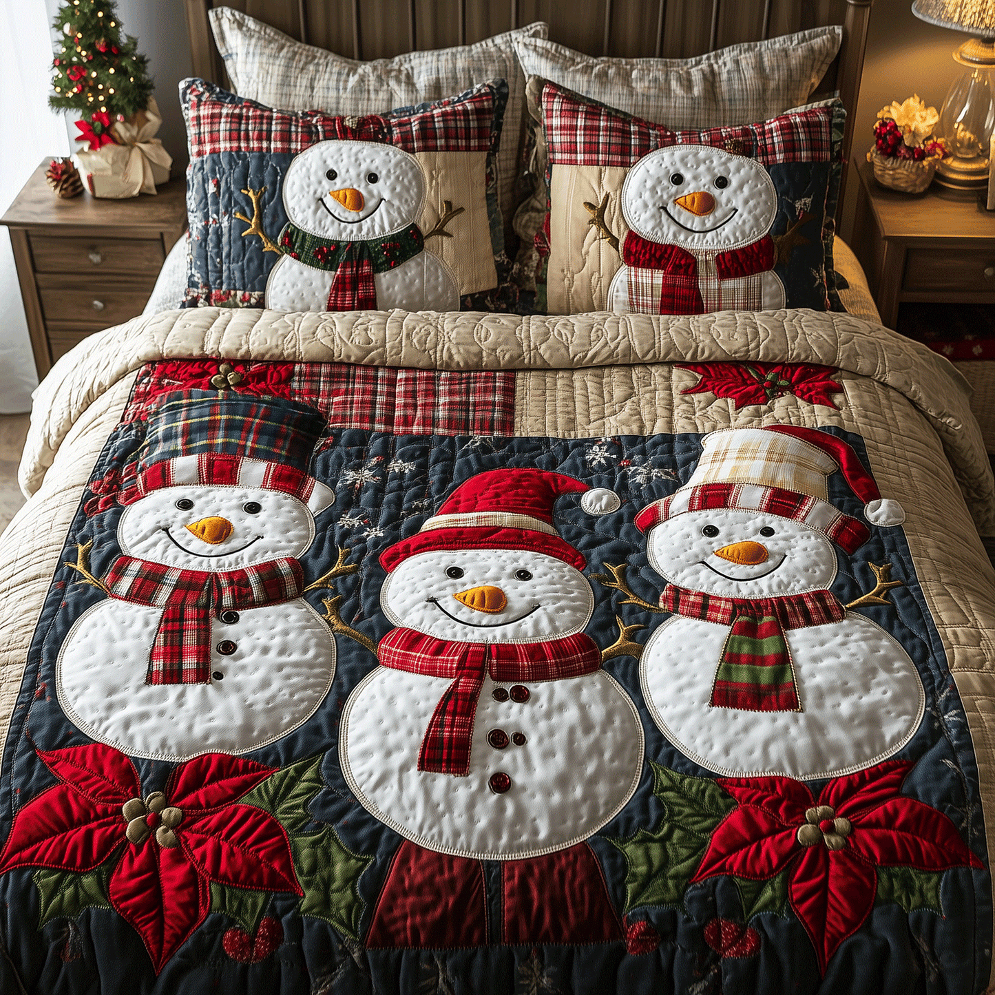 Snowman Family Fun 3-Piece Quilted Bedding Set - Single (59" x 70")