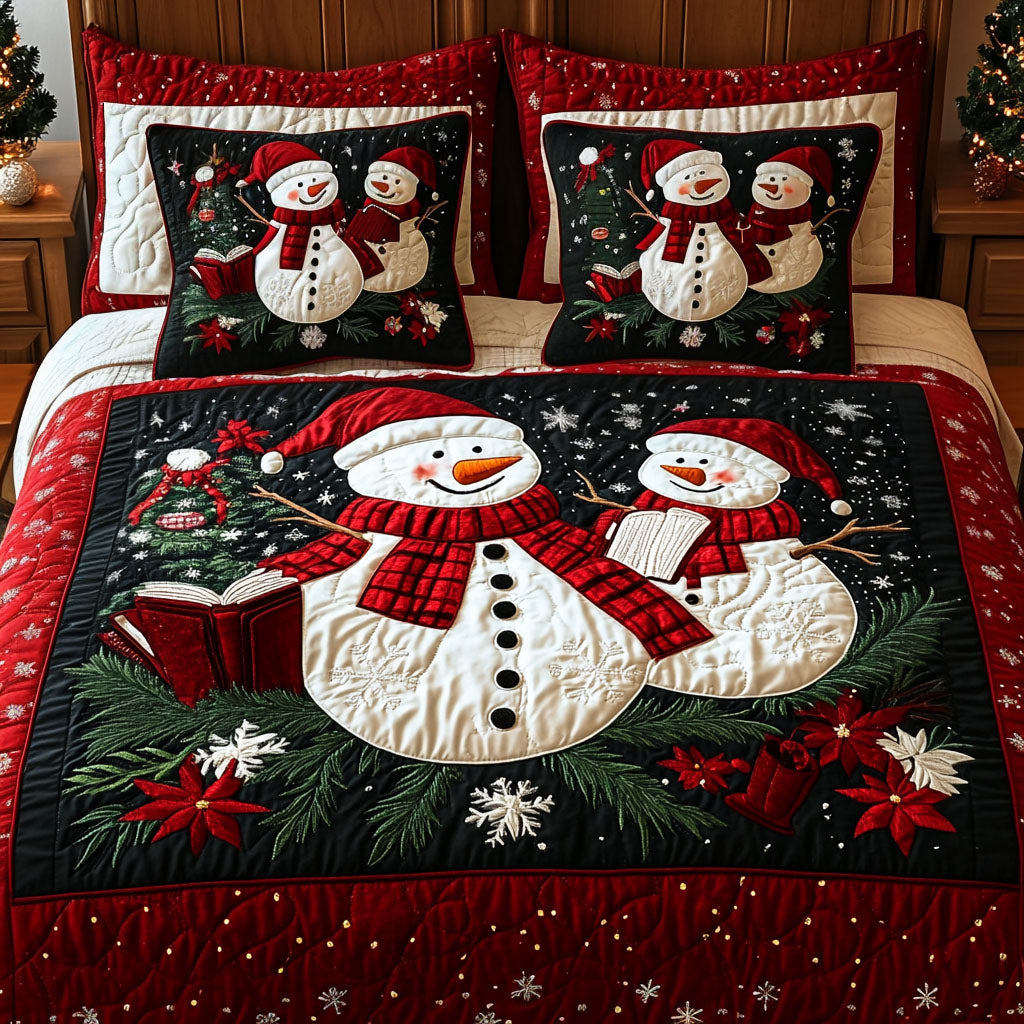 Snowman Sleigh Retreat 3-Piece Quilted Bedding Set - Single (59" x 70")
