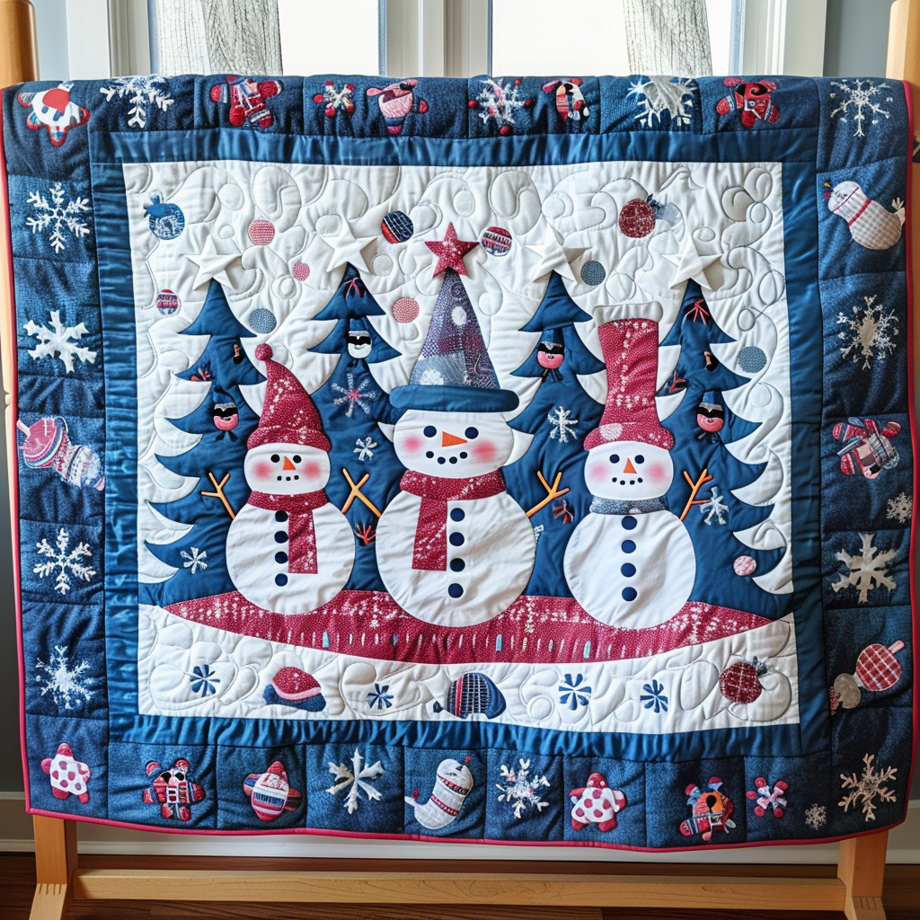 Snowman and Trees Quilted Blanket - Throw (55" x 60")