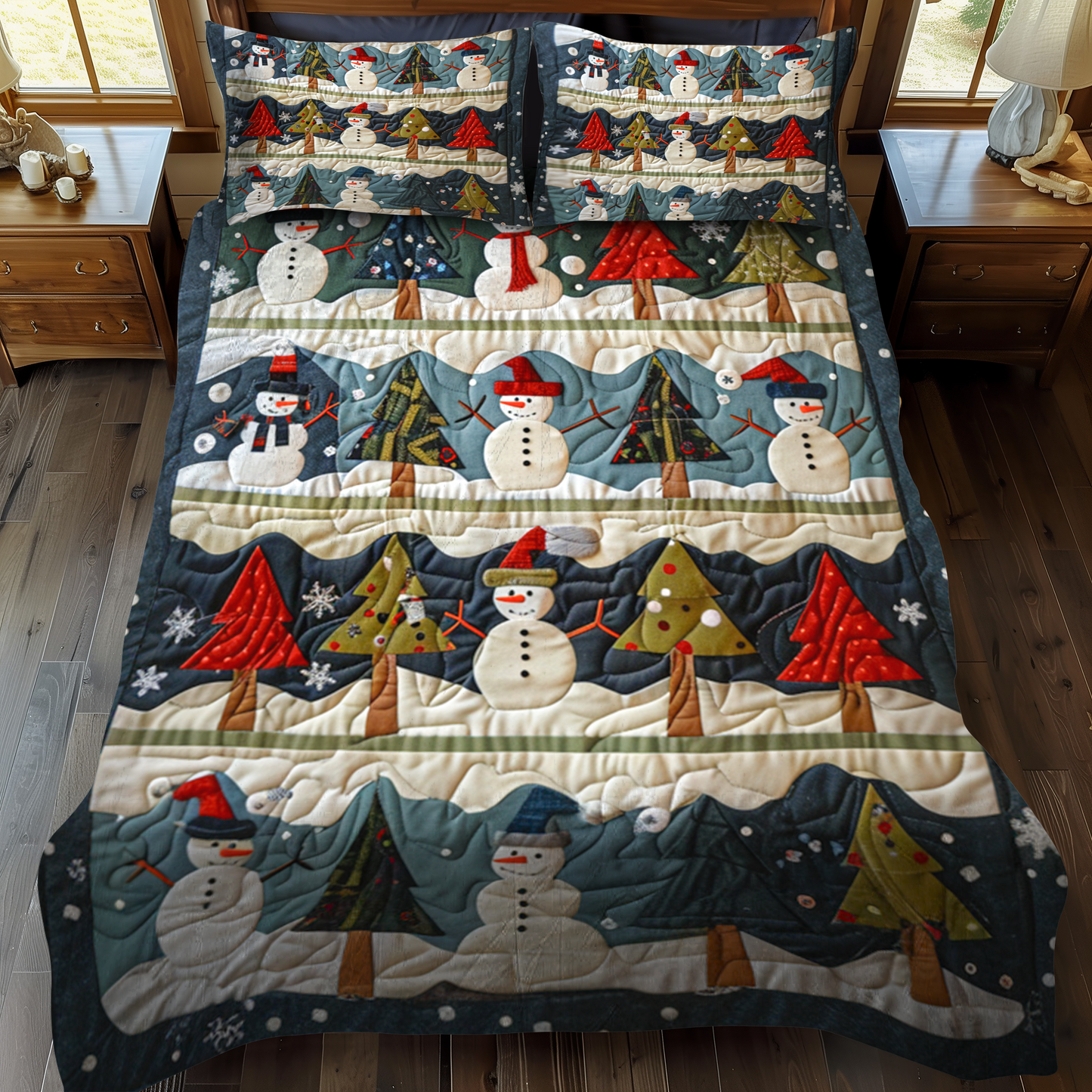 Snowmen Smiles 3-Piece Quilted Bedding Set - Single (59" x 70")
