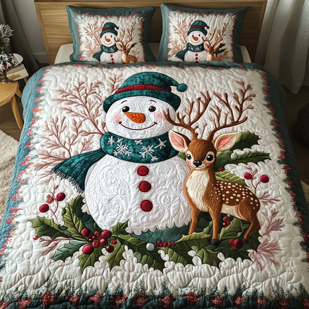 Snowy Friends 3-Piece Quilted Bedding Set - Single (59" x 70")